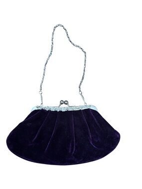 Vintage Purple Velvet Clutch Bag | Kiss Lock Frame Purse | Evening Formal